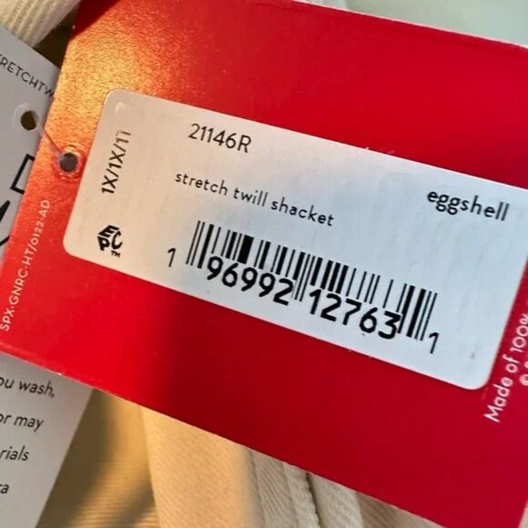 SPANX Stretch Twill Shacket Shirt Jacket Eggshell Belted Women's Size 1X NWT - Picture 12 of 12